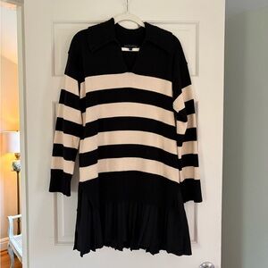 English Factory Black and Cream Striped Long Sleeve Dress